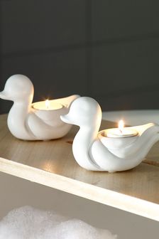Set of 2 White Duck Tealight Holders (A33665) | $21