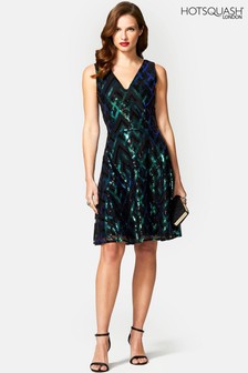 HotSquash Green Sequin V-Neck Fit And Flare Dress (A33903) | €203
