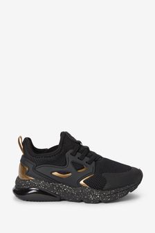 Black/Gold Elastic Lace Trainers (A34151) | $43 - $53