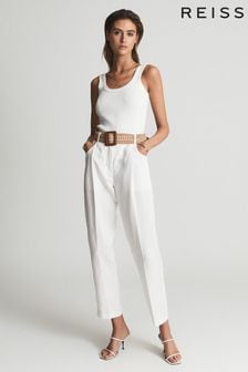 Reiss White Shae Linen Blend Pull On Trousers (A34582) | €108