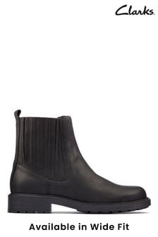 Clarks Black Wide Fit (G) Leather Orinoco2 Womens Mid Boots (A34629) | €127