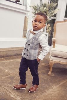 Black Baby Boys Toddler Formal Long Vest Set Suit Outfits Ginham Checks S 4T 
