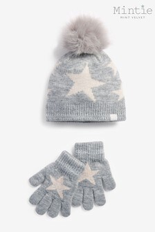 Mint Velvet Grey Star Knit Beanie & Gloves (A34905) | €32