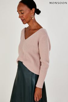 Monsoon Pink V-Back Metallic Twist Jumper With Recycled Polyester (A35972) | 87 €