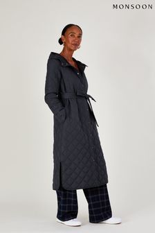 Monsoon Quinn Quilted Hooded Longline Coat in Recycled Polyester