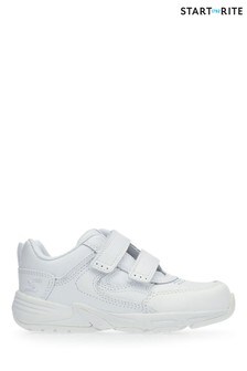 Start-Rite Meteor Plain White Leather Rip-Tape Trainers F Fit