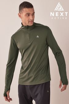 Khaki Green Long Sleeve Zip Neck Next Active Gym Tops & T-Shirts (A36301) | ₪ 80
