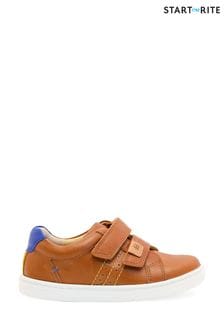 Start-Rite Explore Tan Brown Leather Comfy Rip-Tape Trainers F Fit