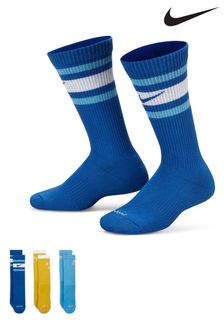Nike Blue Everyday Plus Cushioned Striped Kids Crew Socks 3 Pack (A36623) | €16.50