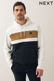 Marineblau/Ecru-Weiß - Kapuzensweatshirt mit Blockfarben (A36847) | 45 €