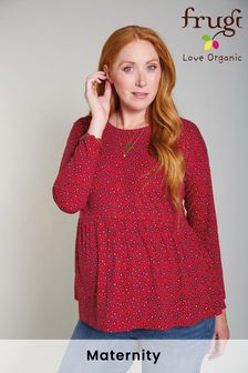 חולצה פרחונית אדומה להריון דגם Laila עשויה בד אורגני של Frugi (A37277) | ‏210 ₪