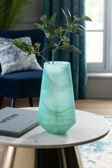 Aqua Blue Marble Glass Vase (A37576) | $53