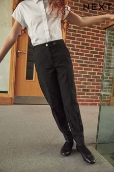 Longer Length Black Senior Tapered Gold Snap School Trousers (9-18yrs) (A37656) | OMR5 - OMR7