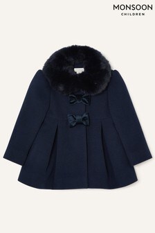 Manteau virevoltant avec nœud en velours Monsoon bébé