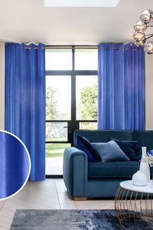 Bright Blue Matte Velvet Eyelet Lined Curtains (A37953) | €18 - €55