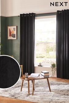 Black Matte Velvet Eyelet Lined Curtains (A37957) | SGD 51 - SGD 160