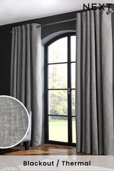 Silver Grey Next Heavyweight Chenille Eyelet Blackout/Thermal Curtains (A37959) | €89 - €209