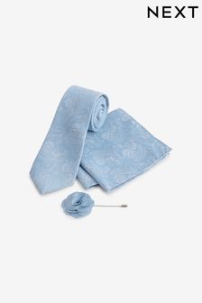 Light Blue Slim Tie, Pocket Square And Lapel Pin Set (A38135) | $25