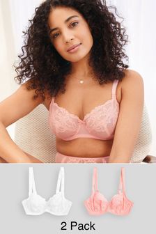 Coral/White DD+ Non Pad Balcony Lace Bras 2 Pack (A38270) | 10.50 BD