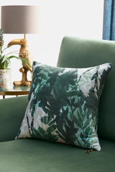 Green Leaf Print Cushion (A38643) | $26