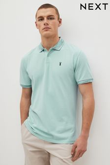 Mint Green Space Dye Collar Tipped Regular Fit Pique Polo Shirt (A38791) | €29