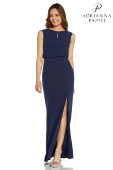 Adrianna Papell Blue Beaded Crepe Blouson Gown (A38924) | ₪ 798