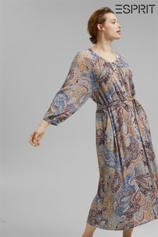 Бежевое платье-рубашка из жатой ткани Esprit (большие размеры) (A39083) | 1 546 грн
