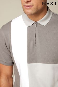 Neutral Brown Texture Blocked Polo Shirt (A39382) | TRY 530