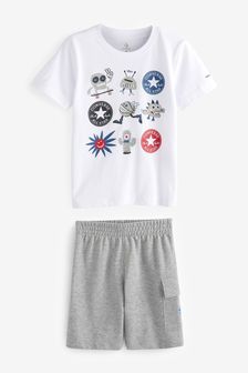Converse White T- Shirt And Shorts Set (A39538) | $70