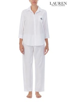 Lauren Ralph Lauren White Cotton Poplin Pyjama Set (A40372) | ₪ 508
