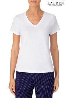 Lauren Ralph Lauren White Cotton Jersey V-Neck T-Shirt (A40375) | 60 €