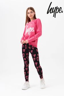 Hype. Pink Fuschia Hearts Long Sleeve T-Shirt And Leggings Set (A40431) | KRW65,700 - KRW78,800
