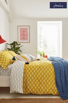 Joules Antique Gold 180 Thread Count Cotton Percale Heron Geo Duvet Cover and Pillowcase Set (A40449) | 94 € - 175 €