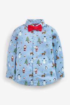Рубашка с длинными рукавами и сплошным рождественским принтом и галстук-бабочка (3 мес.-7 лет)