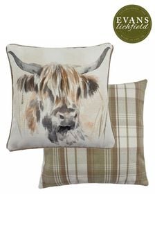 Evans Lichfield Multicolour Watercolour Highland Cow Printed Polyester Filled Cushion (A40548) | $63