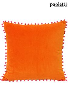 Riva Paoletti Orange/Fuchsia Pink Velvet Pom Pom Polyester Filled Cushion (A40577) | €30