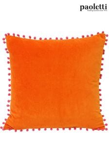 Riva Paoletti Orange/Fuchsia Pink Velvet Pom Pom Polyester Filled Cushion (A40577) | €25