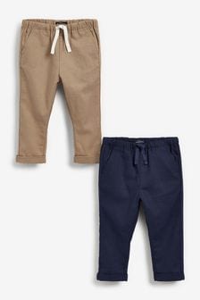 Navy Blue/Stone 2 Pack Linen Blend Trousers (3mths-7yrs) (A40776) | SGD 23 - SGD 29