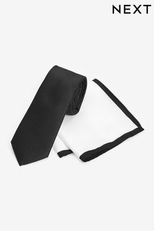 Black/White Slim Tie And Pocket Square Set (A41166) | AED67