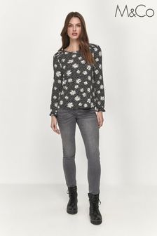 Črna nabrana majica s cvetličnim potiskom za drobne postave M&co (A41360) | €29