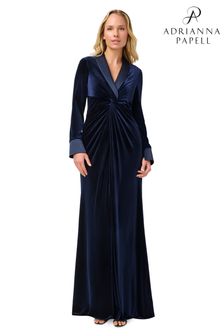 Adrianna Papell Blue Velvet Tuxedo Gown (A42372) | kr2,973
