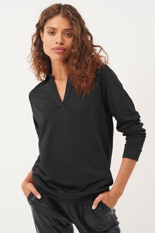 Black Long Sleeve Collar Rugby Polo Top (A42407) | €21.50