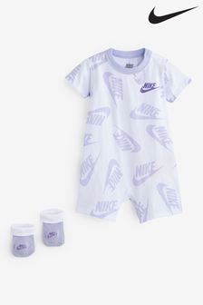 Nike White Baby Purple Romper Bootie Set (A42912) | ₪ 102