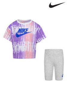 Nike Little Kids Kastiges T-Shirt und Radlerhose in Knüpfbatik-Optik als Set, Pink (A42950) | 47 €