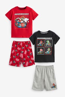 Red/Black Mario Kart 2 Pack Short Pyjamas (3-16yrs) (A43161) | kr308 - kr402