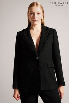 Ted Baker Melliie Black Longline Single Breasted Leather Blazer (A43510) | 536 €
