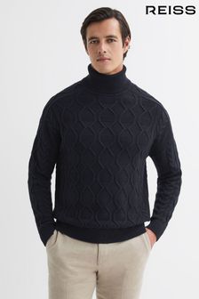 Reiss Navy Alston Cable Knitted Roll Neck Jumper (A43540) | €210