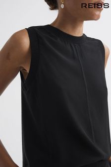 Reiss Black Dotty Silk Front Crew Neck Vest (A43543) | KRW333,000