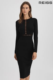 Reiss Black Sage Mesh Detail Midi Dress (A43546) | LEI 1,551