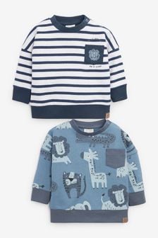  (A43690) | €20 - €22 Blauw met dierenprint - Set van 2 sweatshirts voor baby's (0 mnd-2 jr)